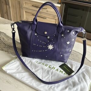 Longchamp Le Pliage Leather Étoile Star Crossbody Bag, Satchel , Amethyst Color